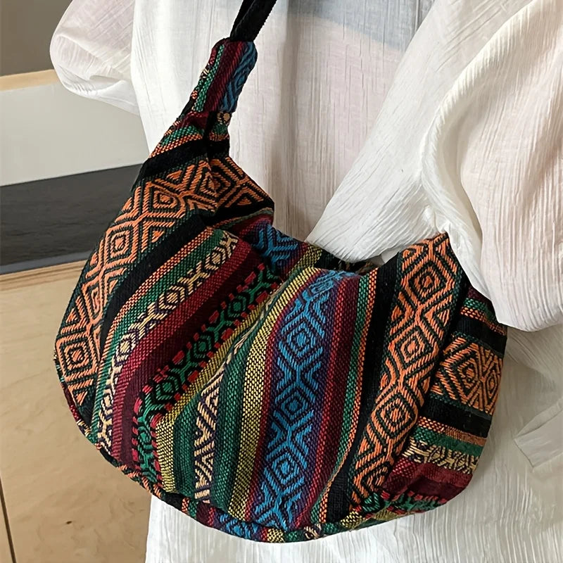 Tribal Striped Foldable Crossbody Bag with Zipper for Women
