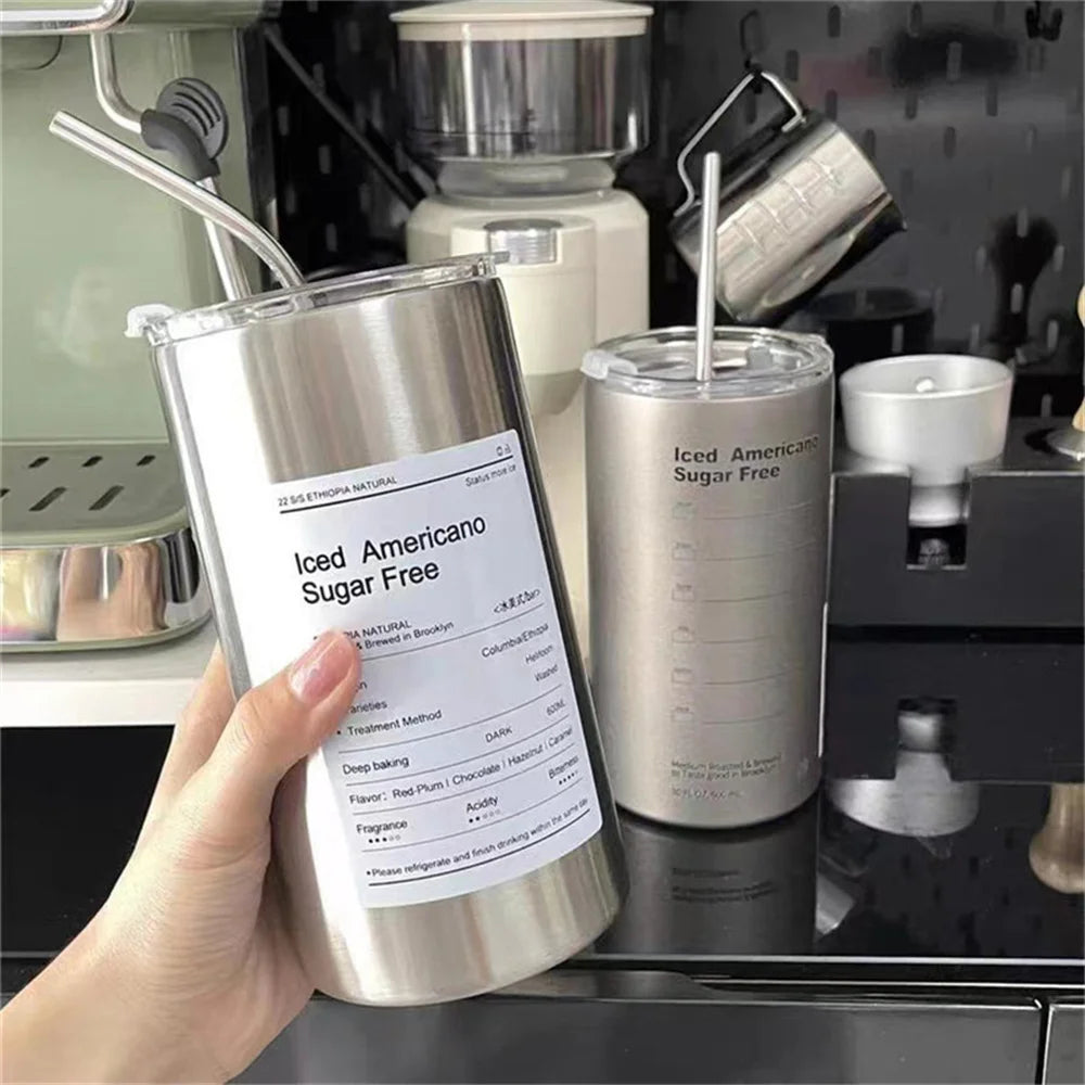 600ml BPA Free Stainless Steel Insulated Thermos with Straw