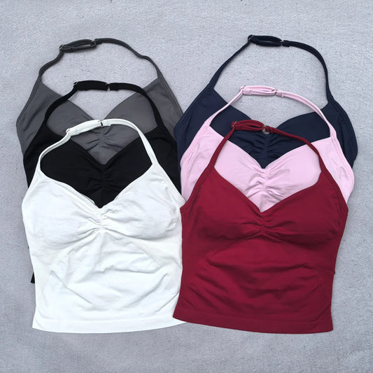 Women's Adjustable Strappy Backless Padded Sports Bra
