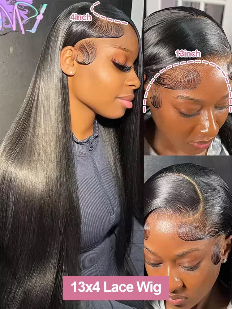 Women's 32 to 34 Inch 250% Density Peruvian Straight HD Lace Front Human Hair Wig