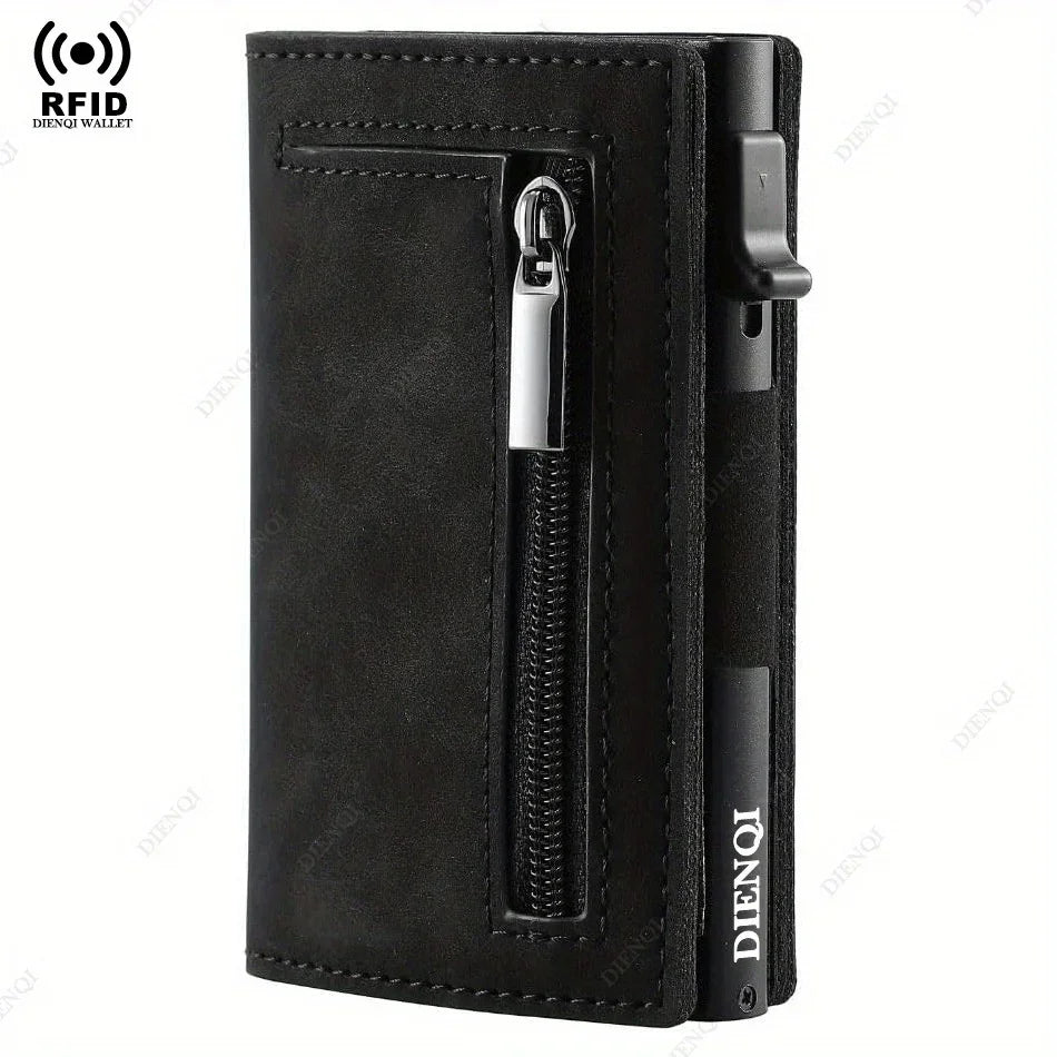 Men’s RFID Leather Card Holder Wallet with Magnetic Coin Purse
