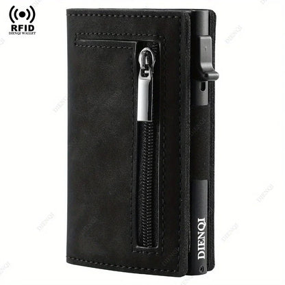 Men’s RFID Leather Card Holder Wallet with Magnetic Coin Purse