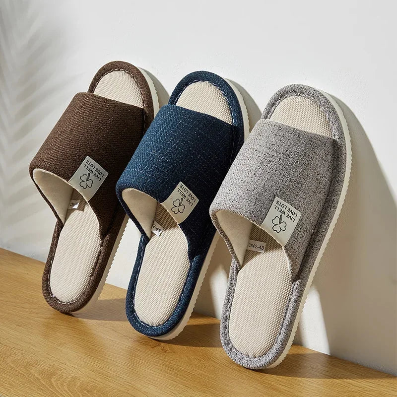Unisex Breathable Linen Open Toe Home Slippers