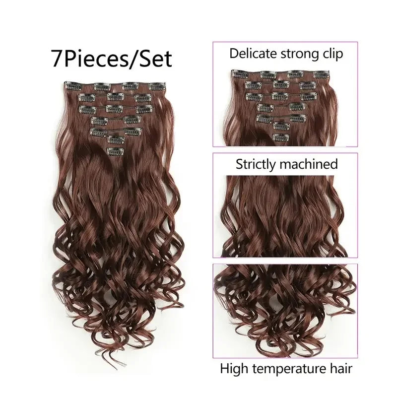 22 Inch Curly Wavy Clip In Hair Extensions 7PCS