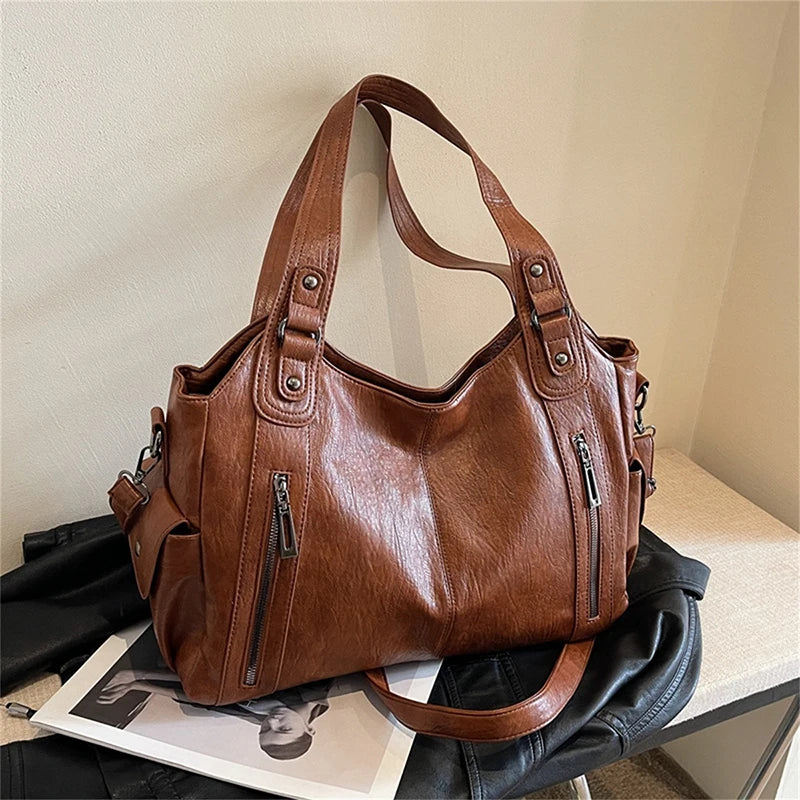 Women’s PU Leather Colorblock Crossbody Shoulder Bag with Compartments
