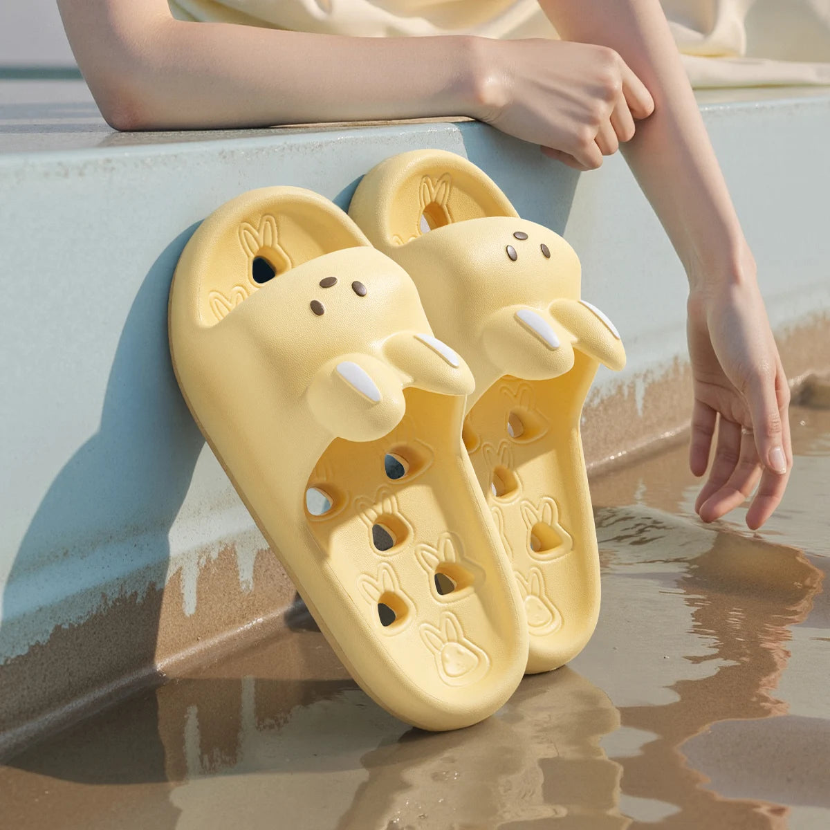 Cute Cartoon EVA Bathroom Slippers Thick Sole Non Slip Quick Dry Slides