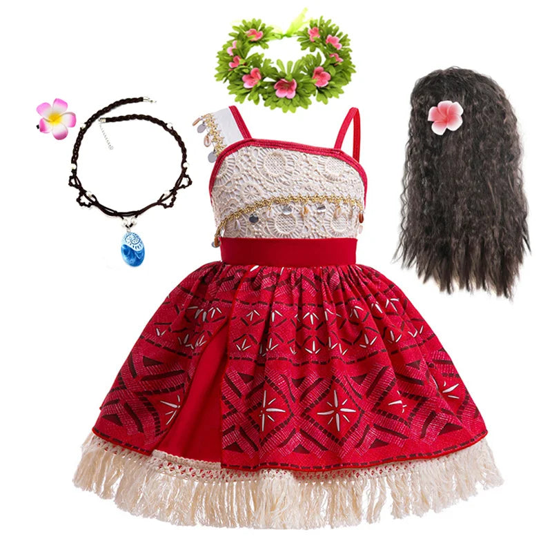 Girls Moana 2 Princess Costume Dress with Necklace