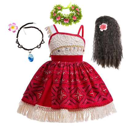 Girls Moana 2 Princess Costume Dress with Necklace