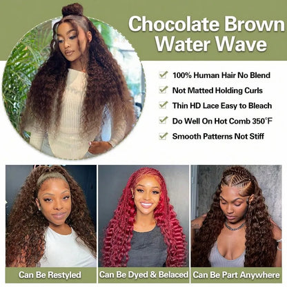 Women's Chocolate Brown Deep Wave Human Hair Lace Front Wig
