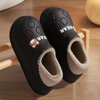Waterproof Plush Winter Slippers for Men & Women Warm Non Slip Home Shoes