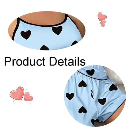 Women’s Pink Heart Print Pajama Set T Shirt & Shorts