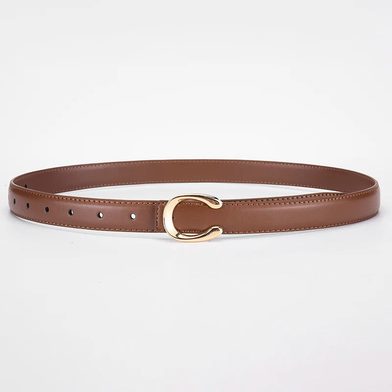 Women’s Fashion Belt with C-Shaped Buckle Double-Sided Leather Belt