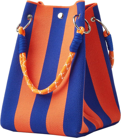 Mini Knit Striped Bucket Tote Bag for Women Summer Handbag
