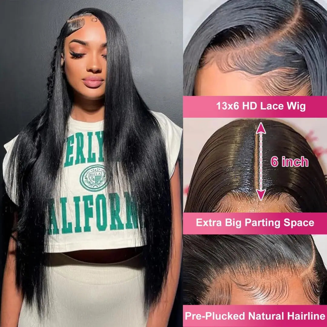13x6 HD Straight Human Hair Wig Pre Plucked Glueless Lace Front Wig