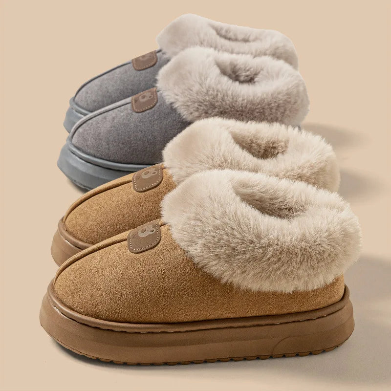 Fleece Lined Winter Slippers with Ankle Cover for Men & Women Warm Home Shoes