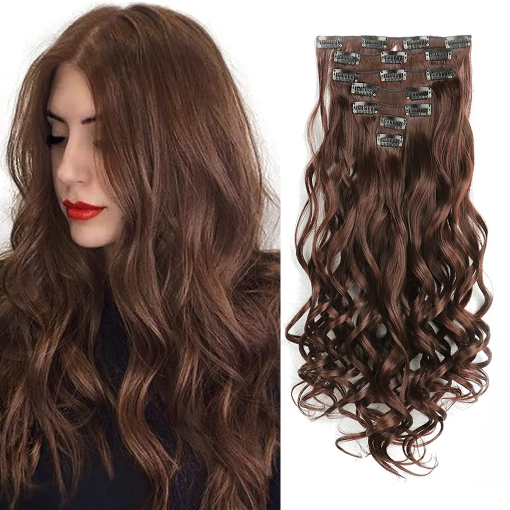 22 Inch Curly Wavy Clip In Hair Extensions 7PCS