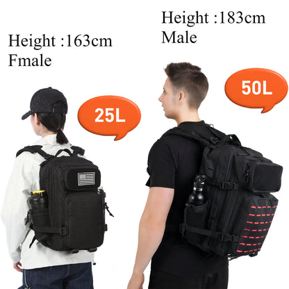 25L or 50L MOLLE Tactical Hiking Backpack with 2 Bottle Holders