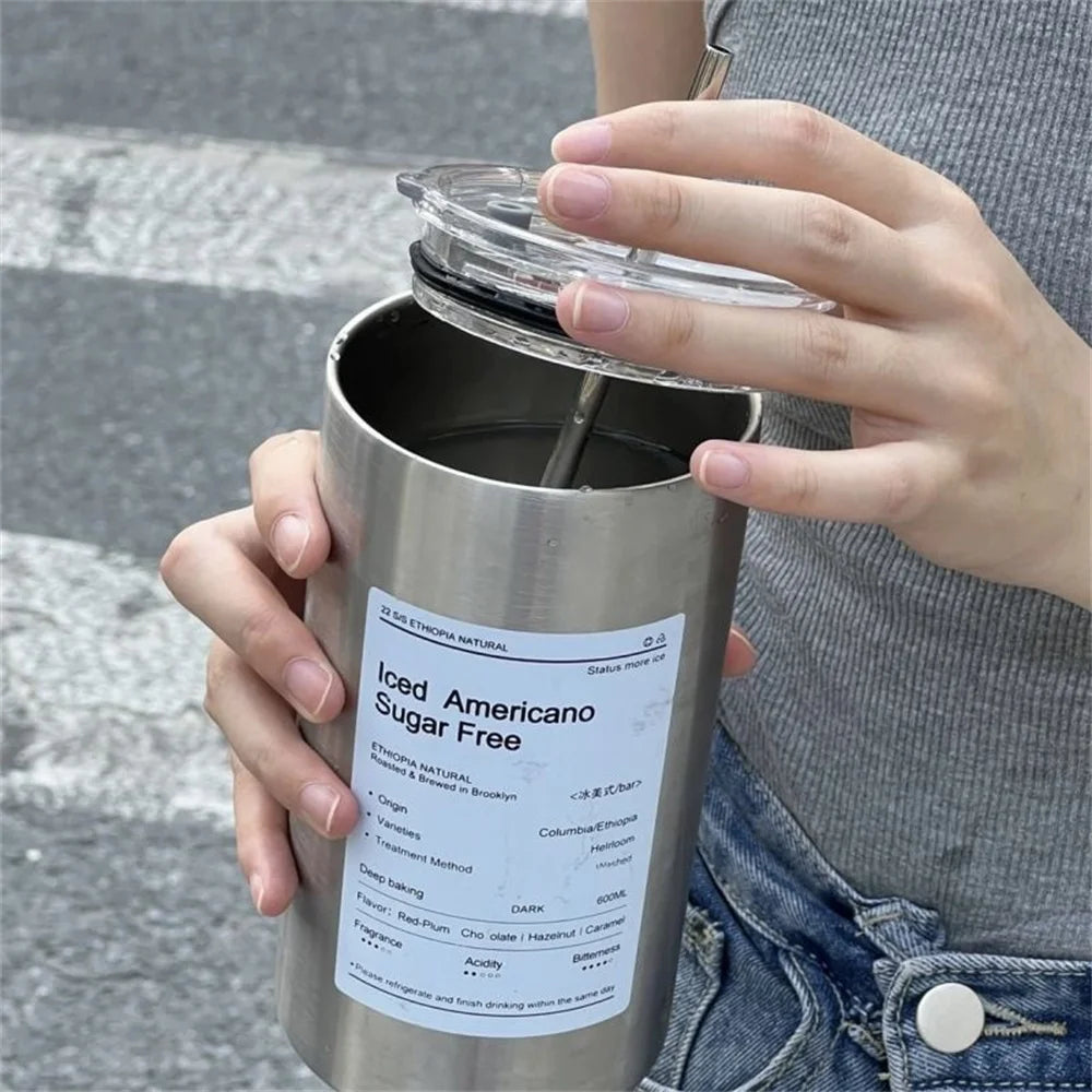 600ml BPA Free Stainless Steel Insulated Thermos with Straw