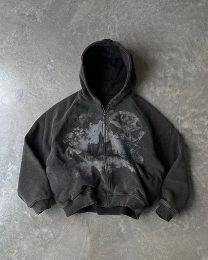 Men's Y2K Gothic Graphic Zip Up Hoodie