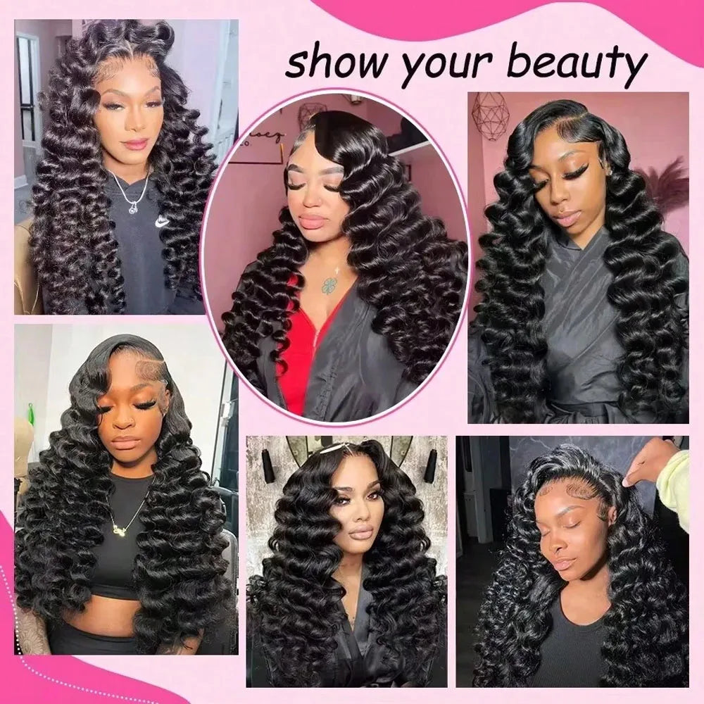 38 40 Inch Deep Wave 13x6 HD Lace Front Human Hair Wig 200% Density