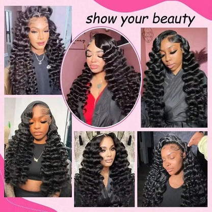 38 40 Inch Deep Wave 13x6 HD Lace Front Human Hair Wig 200% Density