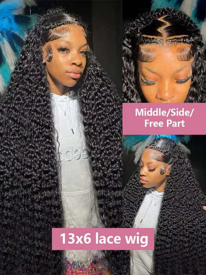 Women's 40 to 50 Inch 300% Density Deep Wave HD Lace Front Human Hair Wig