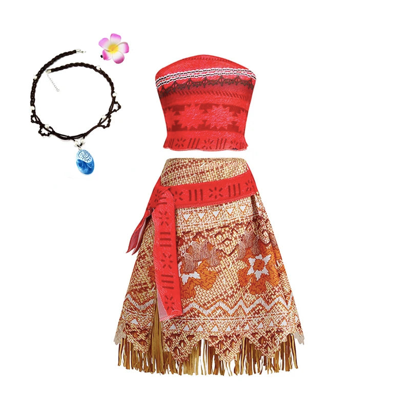 Girls Moana 2 Princess Costume Dress with Necklace