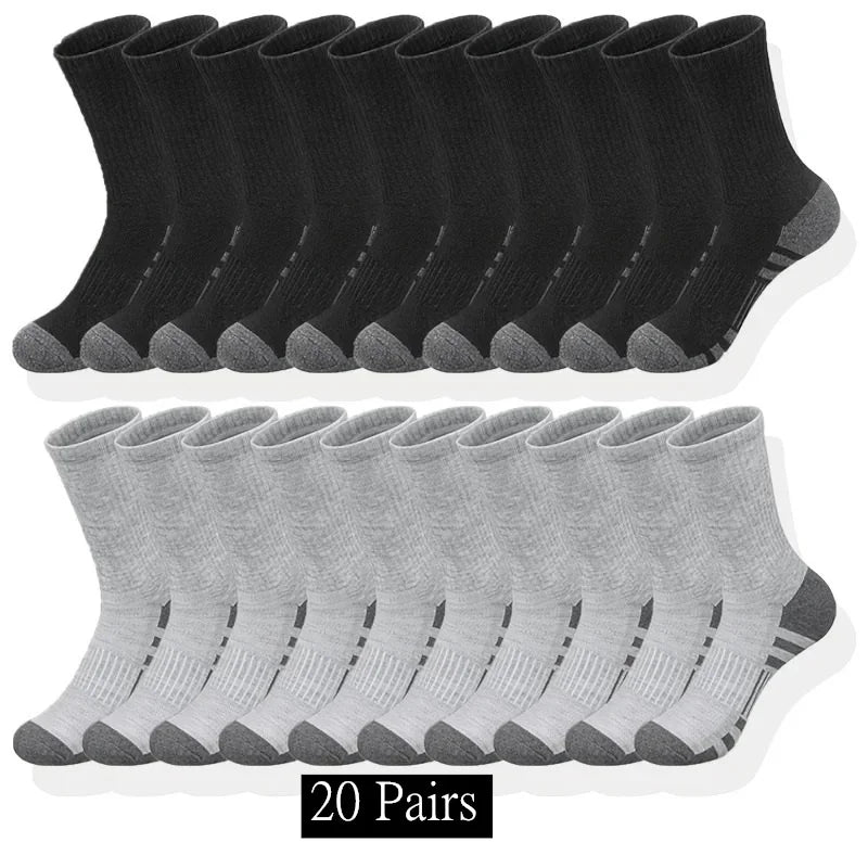 10 to 30 Pairs Men's Breathable Sports Crew Socks