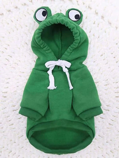 Cute Frog Dog Hoodie Sweater for Small & Medium Dogs Green Pet Clothes