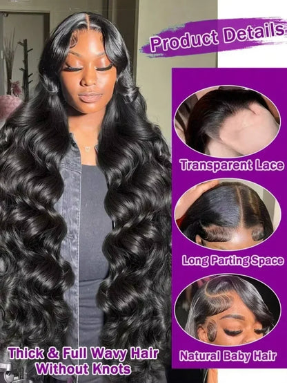 Women's 40 to 42 Inch 250% Density Body Wave HD Lace Front Human Hair Wig
