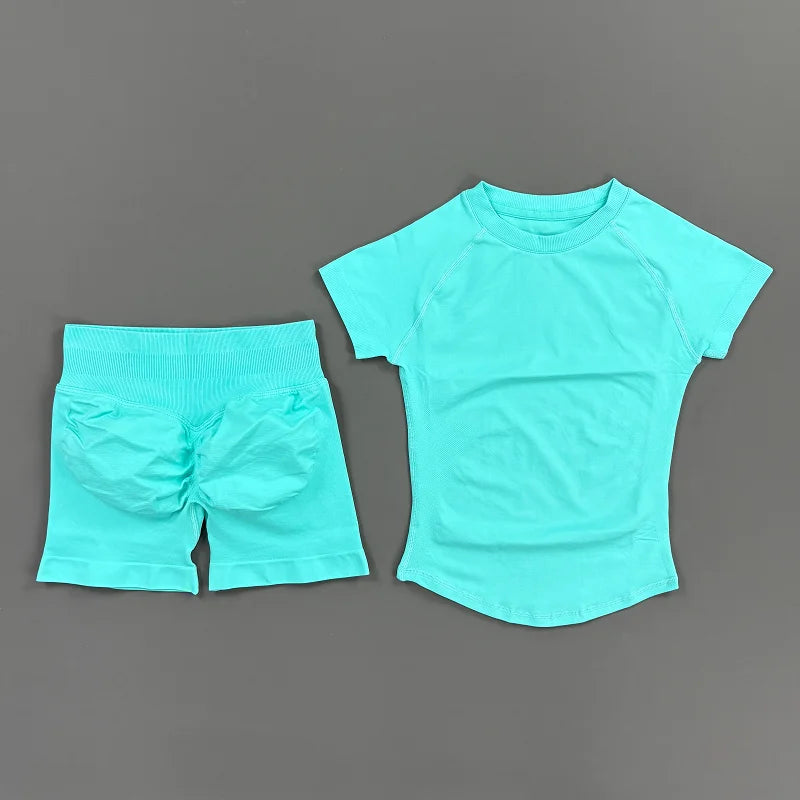 2 Piece Seamless Yoga Top and Shorts Set
