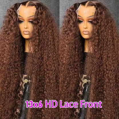 Women's Chocolate Brown Deep Wave Human Hair Lace Front Wig