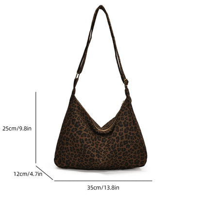 Women’s Leopard Print Soft Textile Shoulder Crossbody Bag Large Capacity