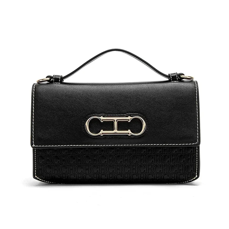 Leather Structured Handbag with Monogram Clasp for Women