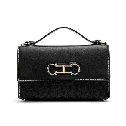 Leather Structured Handbag with Monogram Clasp for Women