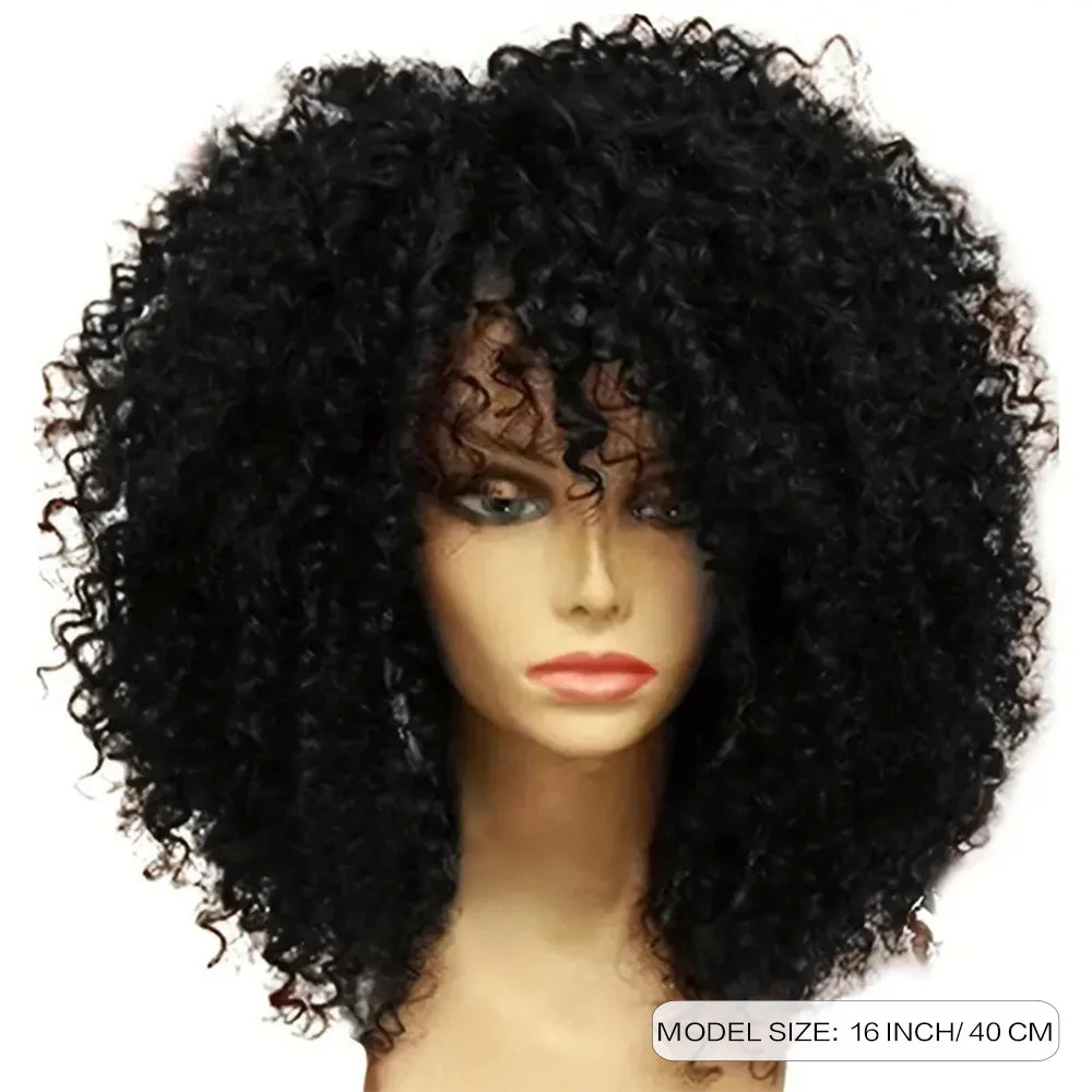 16 Inch Afro Kinky Curly Wig with Bangs for Women