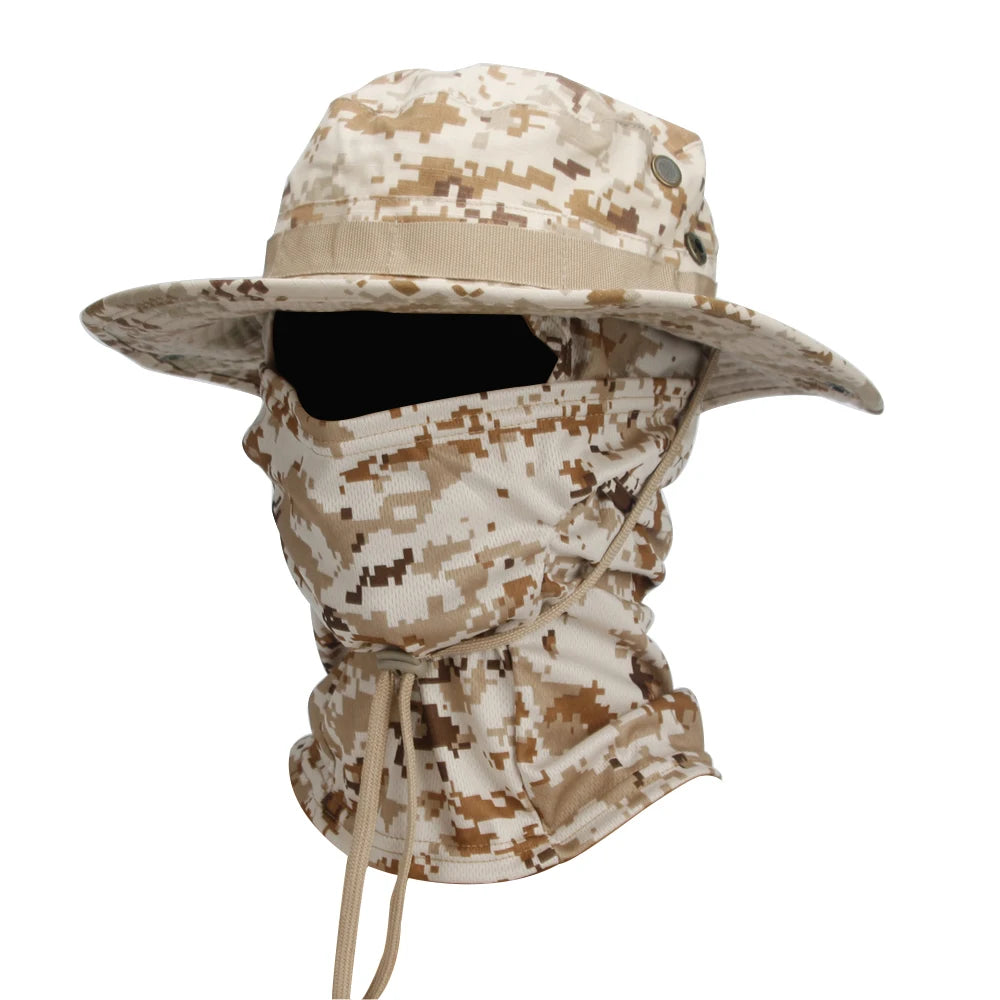 2 Piece Men's Wide Brim Boonie Hat and Balaclava Set