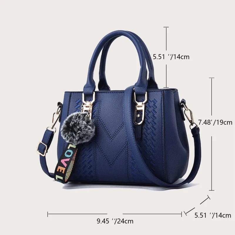 Women’s Embroidered Leather Messenger Bag with Pom Pom Detail