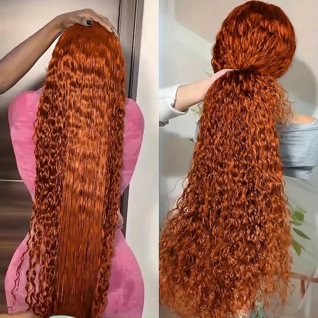 Women's 230 Density Orange Ginger Curly Human Hair Lace Front Wig