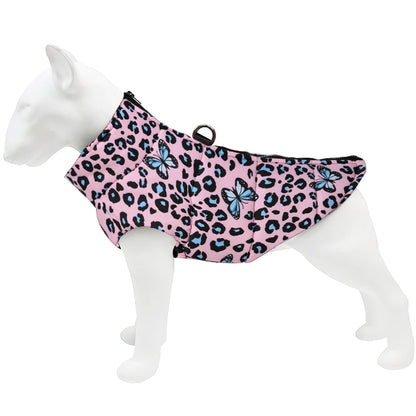 Leopard Print Dog Jacket with D-Ring for Small & Medium Dogs & Cats