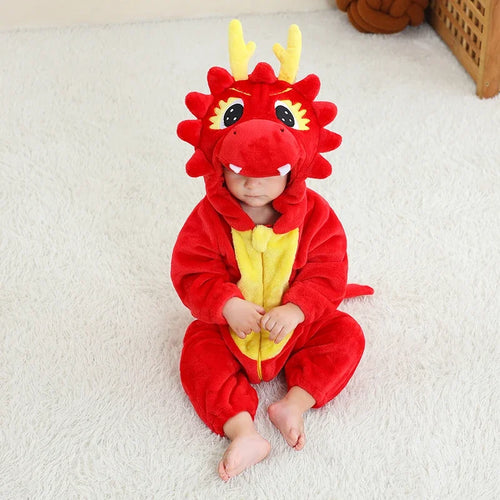 Toddler Dinosaur Flannel Hooded Onesie Costume for Halloween Cosplay