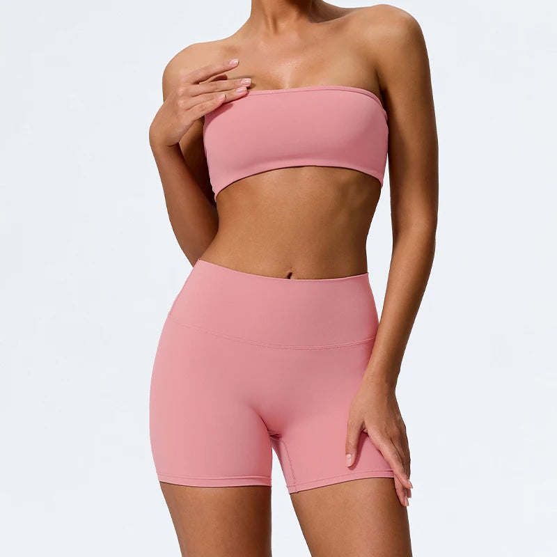 Women's 2 Piece Strapless Sports Bra and Yoga Set