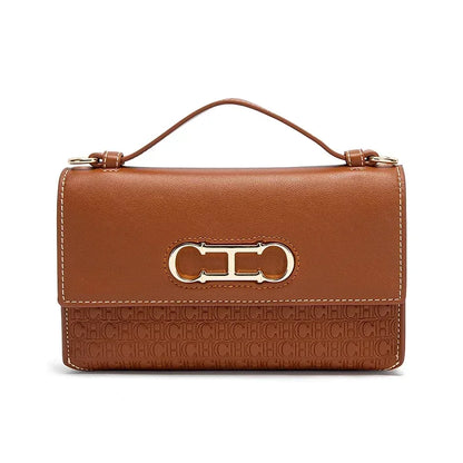 Leather Structured Handbag with Monogram Clasp for Women