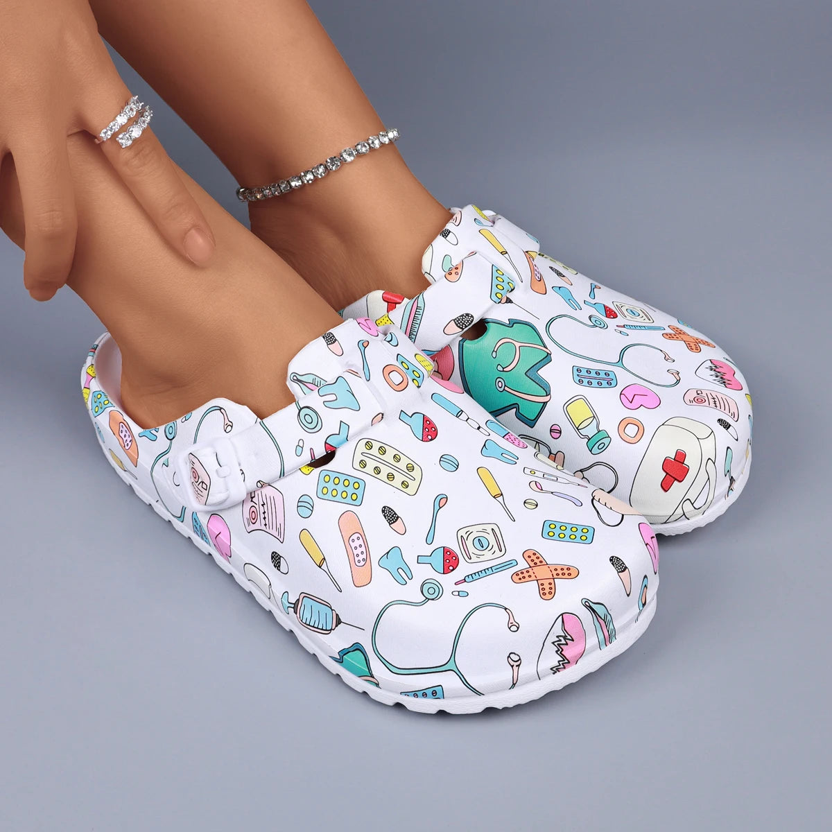 Women’s Printed EVA Mule Clogs Adjustable Buckle Non Slip Indoor Shoes