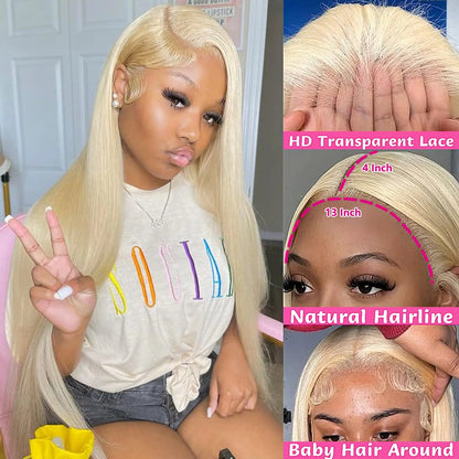 Women's 30 Inch 613 Blonde Straight HD Lace Front Human Hair Wig