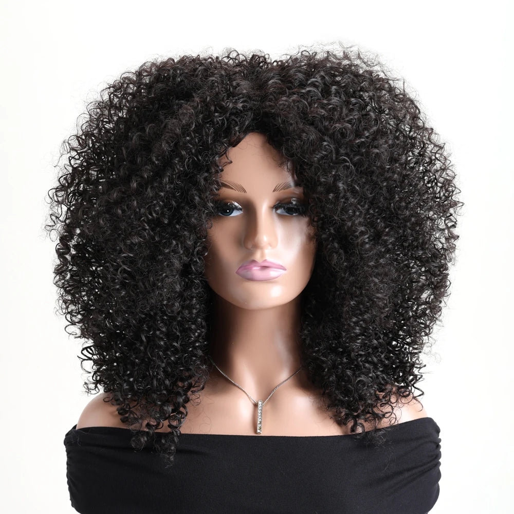 16 Inch Afro Kinky Curly Wig with Bangs for Women