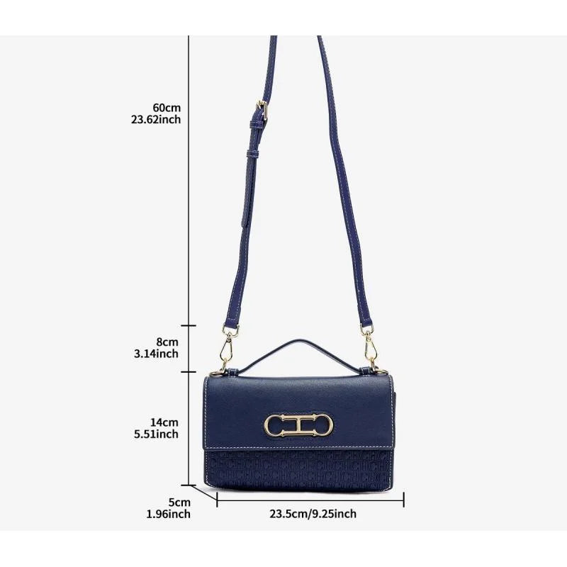 Leather Structured Handbag with Monogram Clasp for Women