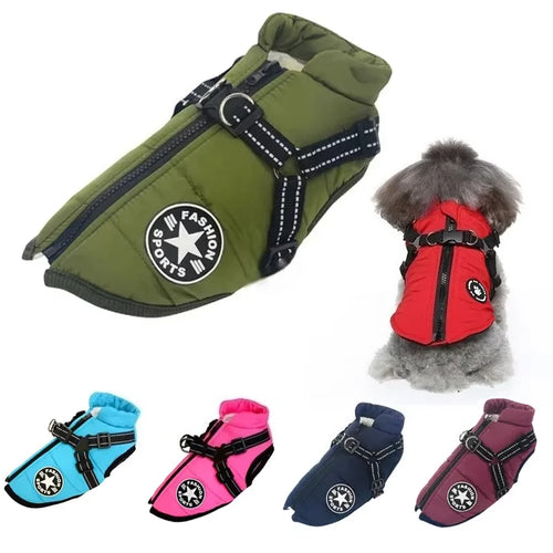 Large Dog Winter Jacket with Harness Waterproof Warm Coat for Dogs