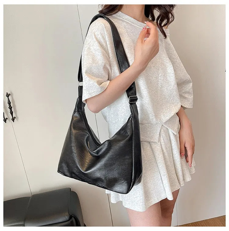 Vintage Leather Large Capacity Tote Crossbody Bag for Women