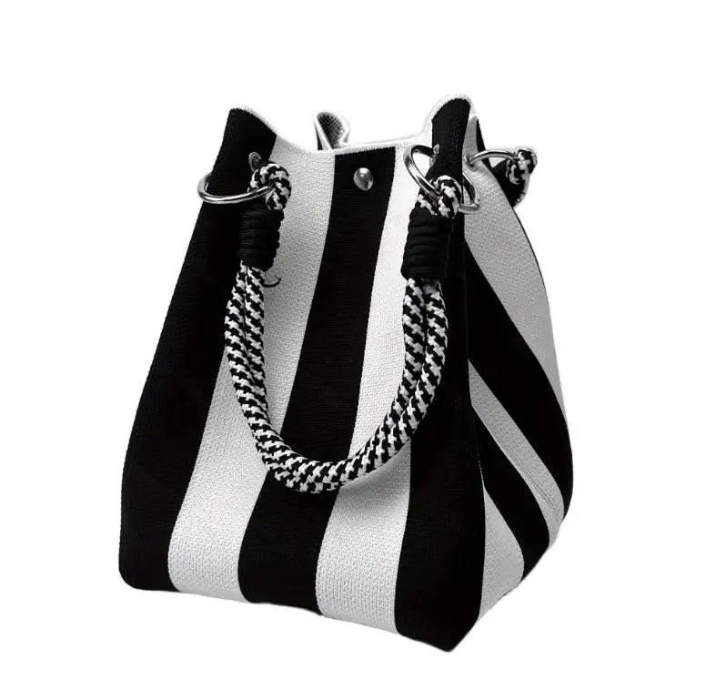 Mini Knit Striped Bucket Tote Bag for Women Summer Handbag